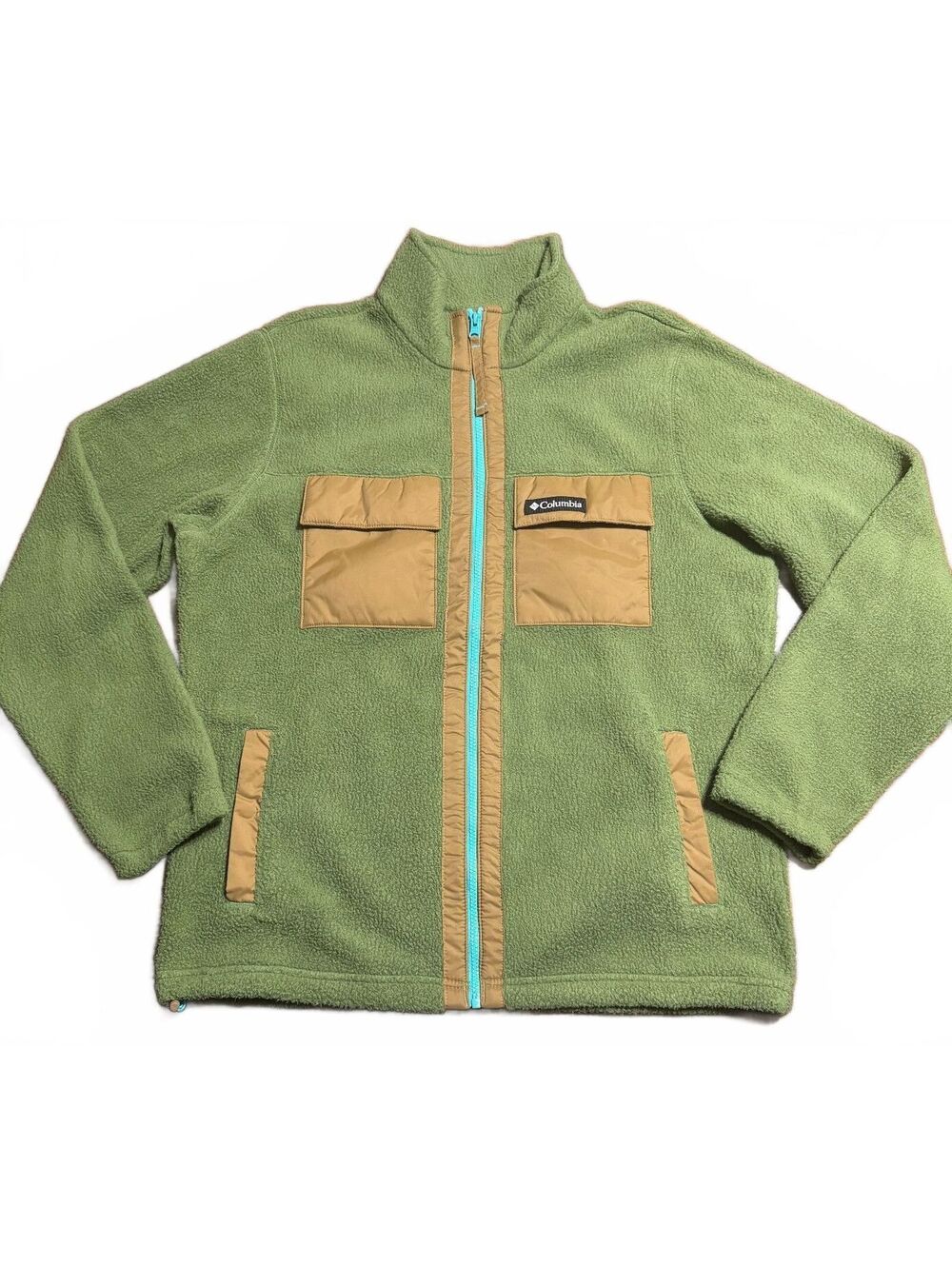 Columbia Juniper Peak Full Zip Fleece Jacket Mens L Green Utility 2131471 Pocket
